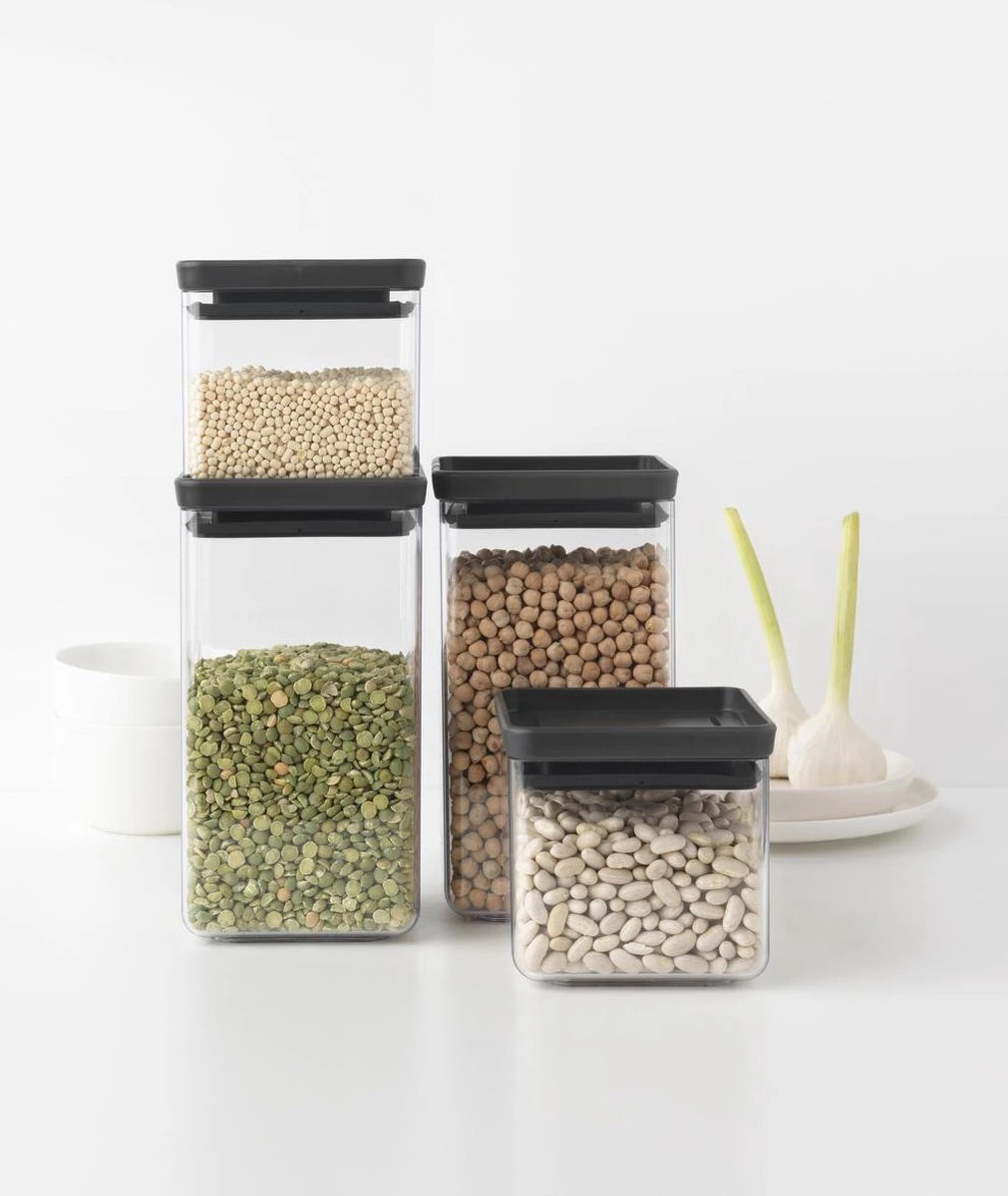 Brabantia Tasty+ Voorraadpotten - Stapelbaar - 2x 0,7 L - 2x 1,6 L - Dark Grey 4 Brabantia Tasty+ Voorraadpotten - Stapelbaar - 2x 0,7 L - 2x 1,6 L - Dark Grey - Afbeelding 2