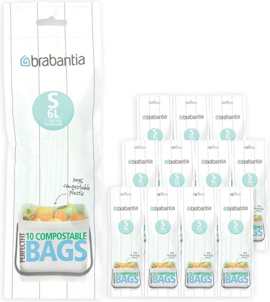 Brabantia PerfectFit Composteerbare Vuilniszakken - 6 L - Code S - 12 Rollen X 10 Stuks 3 Brabantia PerfectFit Composteerbare Vuilniszakken - 6 L - Code S - 12 Rollen X 10 Stuks