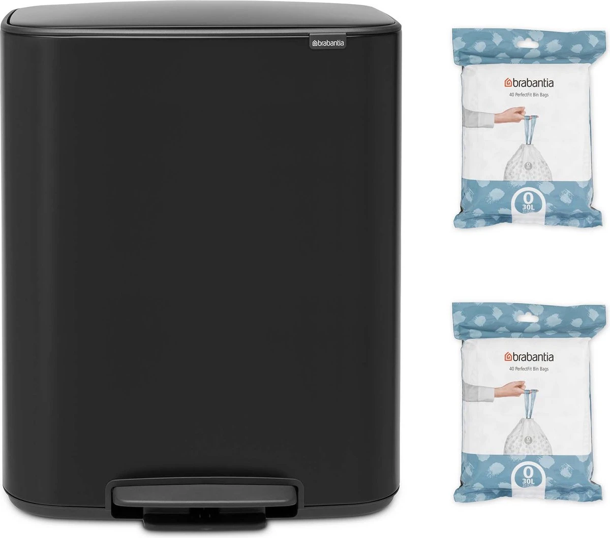 Brabantia Bo Prullenbak - 2 X 30 L - Met 80 Vuilniszakken - Matt Black