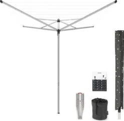 Brabantia Topspinner Droogmolen - Met Metalen Grondanker, Beschermhoes, Wasknijpertasje En Wasknijpers - 40 M - Metallic Grey