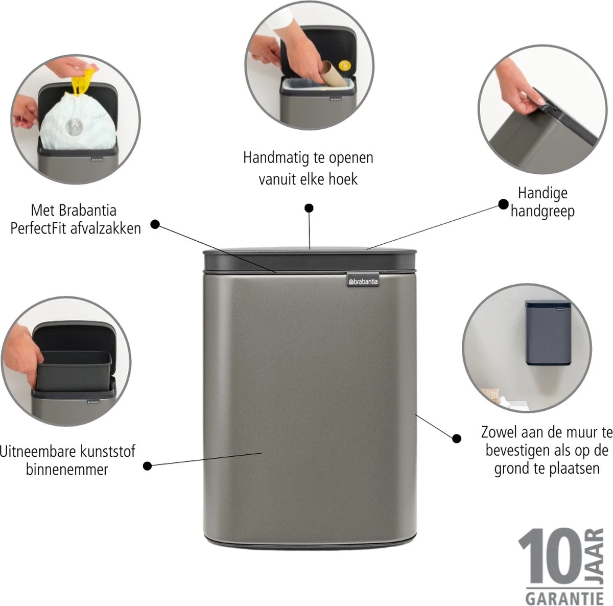 Brabantia Bo Prullenbak - 4 L - Platinum 4 Brabantia Bo Prullenbak - 4 L - Platinum - Afbeelding 2