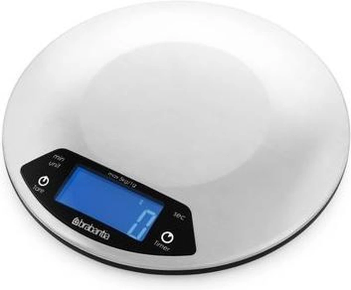 Brabantia Profile Keukenweegschaal - Rond - Met Kookwekker - RVS 3 Brabantia Profile Keukenweegschaal - Rond - Met Kookwekker - RVS