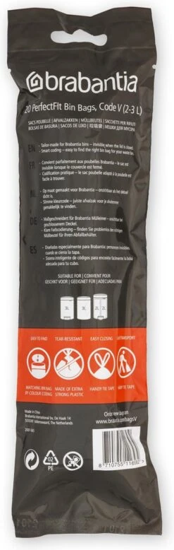 Brabantia PerfectFit Vuilniszakken - 2 - 3 L - Code V - 10 Rollen X 20 Stuks -Brabantia 381x1200