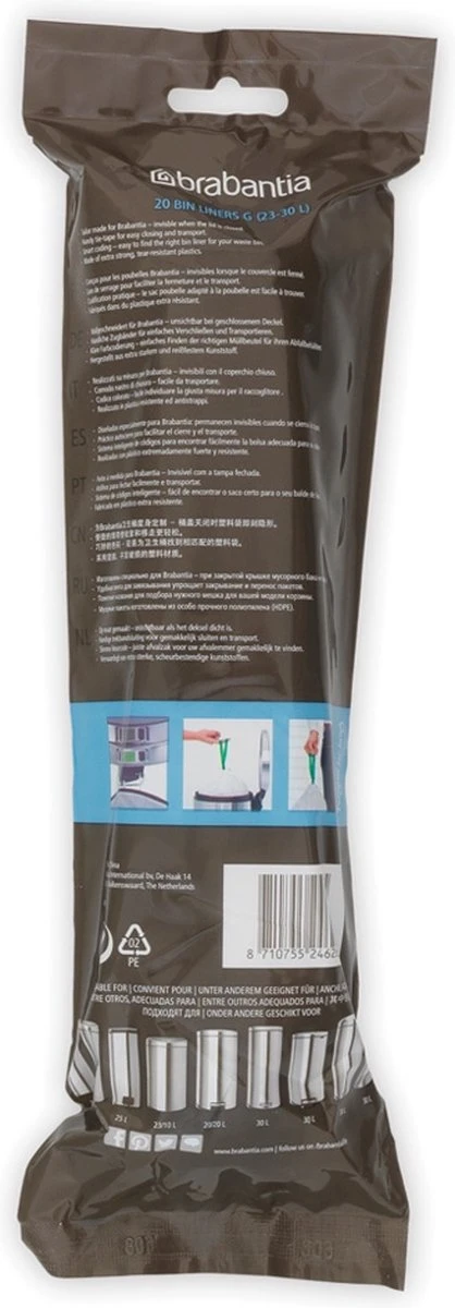 Brabantia Perfect Fit Afvalzak Met Trekbandsluiting - 23/30 L - Code G - 20 Stuks 7 Brabantia Perfect Fit Afvalzak Met Trekbandsluiting - 23/30 L - Code G - 20 Stuks - Afbeelding 5