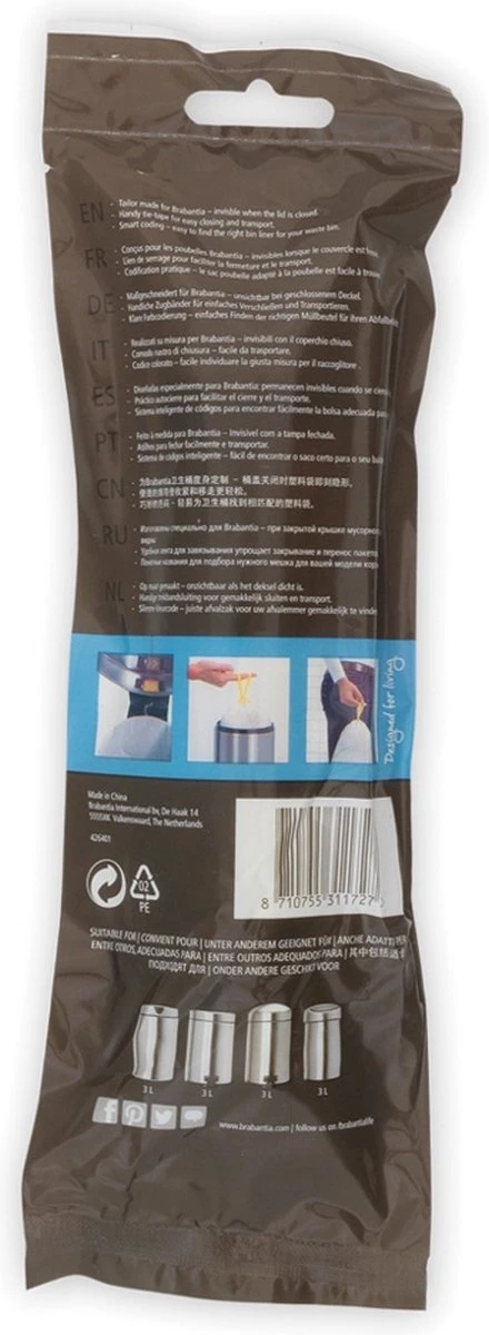 Brabantia PerfectFit Afvalzak Met Trekbandsluiting - 3 L - Code A - 20 Stuks 5 Brabantia PerfectFit Afvalzak Met Trekbandsluiting - 3 L - Code A - 20 Stuks - Afbeelding 3