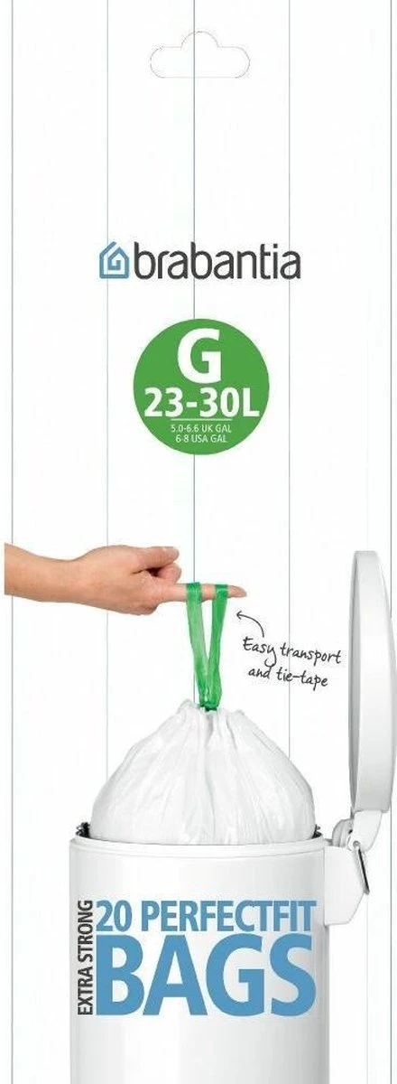 Brabantia Perfect Fit Afvalzak Met Trekbandsluiting - 23/30 L - Code G - 20 Stuks 3 Brabantia Perfect Fit Afvalzak Met Trekbandsluiting - 23/30 L - Code G - 20 Stuks