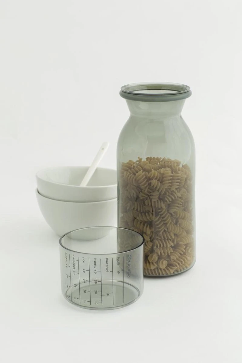 Brabantia Voorraadbussen Met Maatbeker Set Van 2 - 1,3 L - Dark Grey 7 Brabantia Voorraadbussen Met Maatbeker Set Van 2 - 1,3 L - Dark Grey - Afbeelding 5