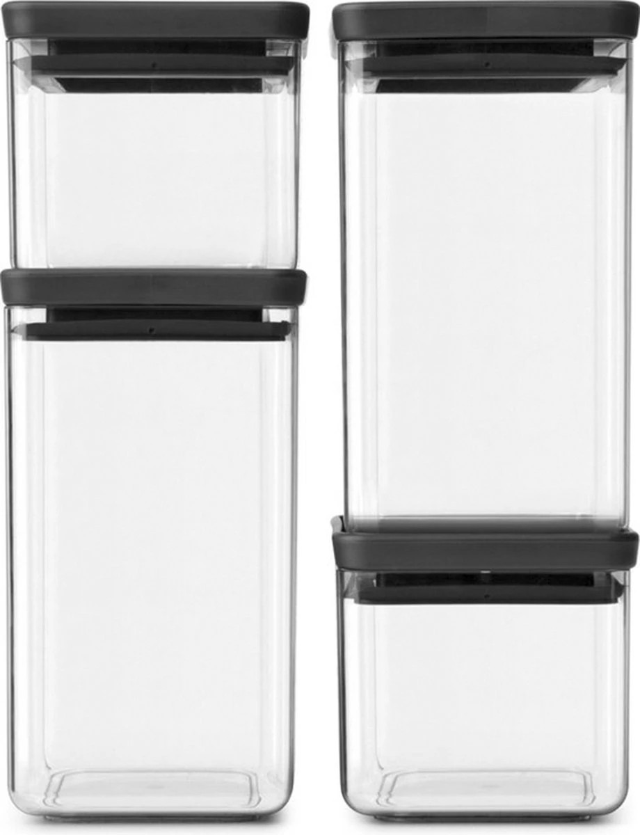 Brabantia Tasty+ Voorraadpotten - Stapelbaar - 2x 0,7 L - 2x 1,6 L - Dark Grey 3 Brabantia Tasty+ Voorraadpotten - Stapelbaar - 2x 0,7 L - 2x 1,6 L - Dark Grey
