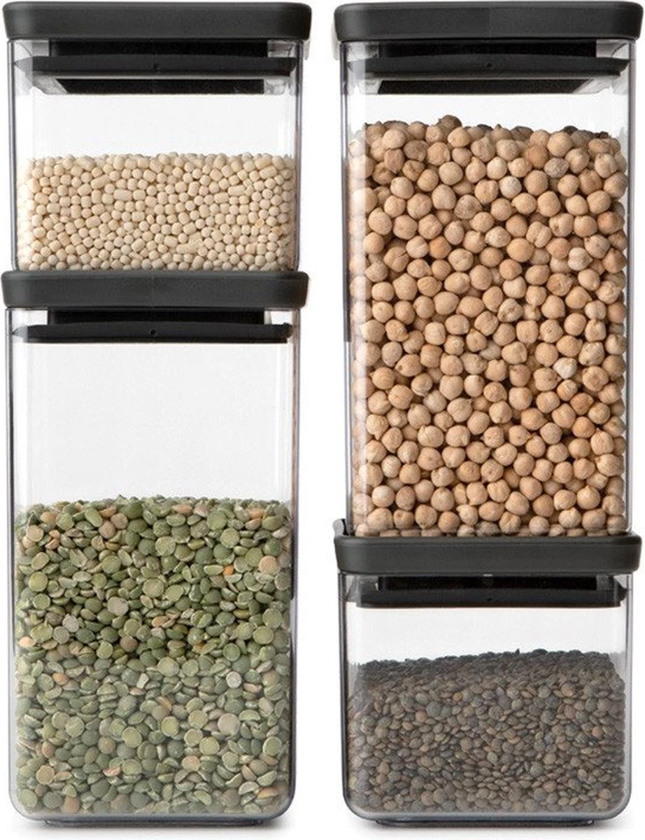 Brabantia Tasty+ Voorraadpotten - Stapelbaar - 2x 0,7 L - 2x 1,6 L - Dark Grey 9 Brabantia Tasty+ Voorraadpotten - Stapelbaar - 2x 0,7 L - 2x 1,6 L - Dark Grey - Afbeelding 7